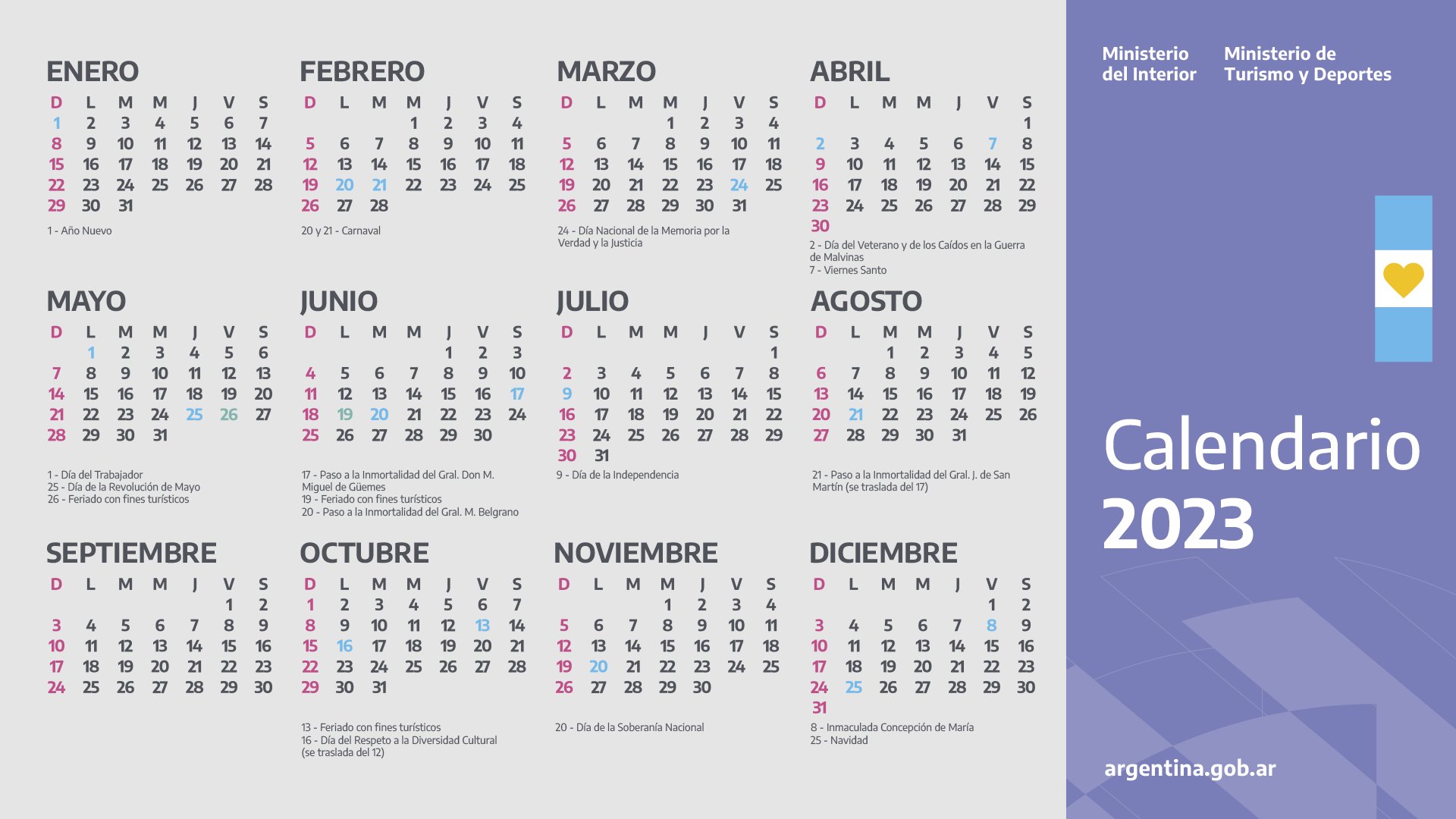 Cuáles serán los feriados en el país para el 2023